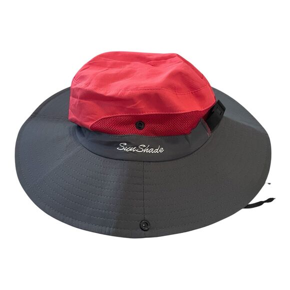 Sun Shade Womens Beach Bucket Hat Ponytail Hole Outdoor Adjustable Strap - Picture 2 of 5